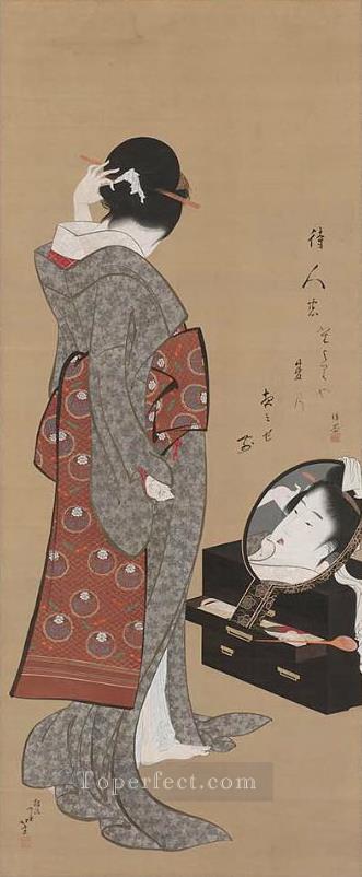 woman looking at herself in a mirror Katsushika Hokusai Ukiyoe Oil Paintings